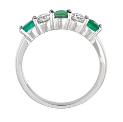 1.40 Carat Natural Diamond and Emerald Ring Band 14 Karat White Gold