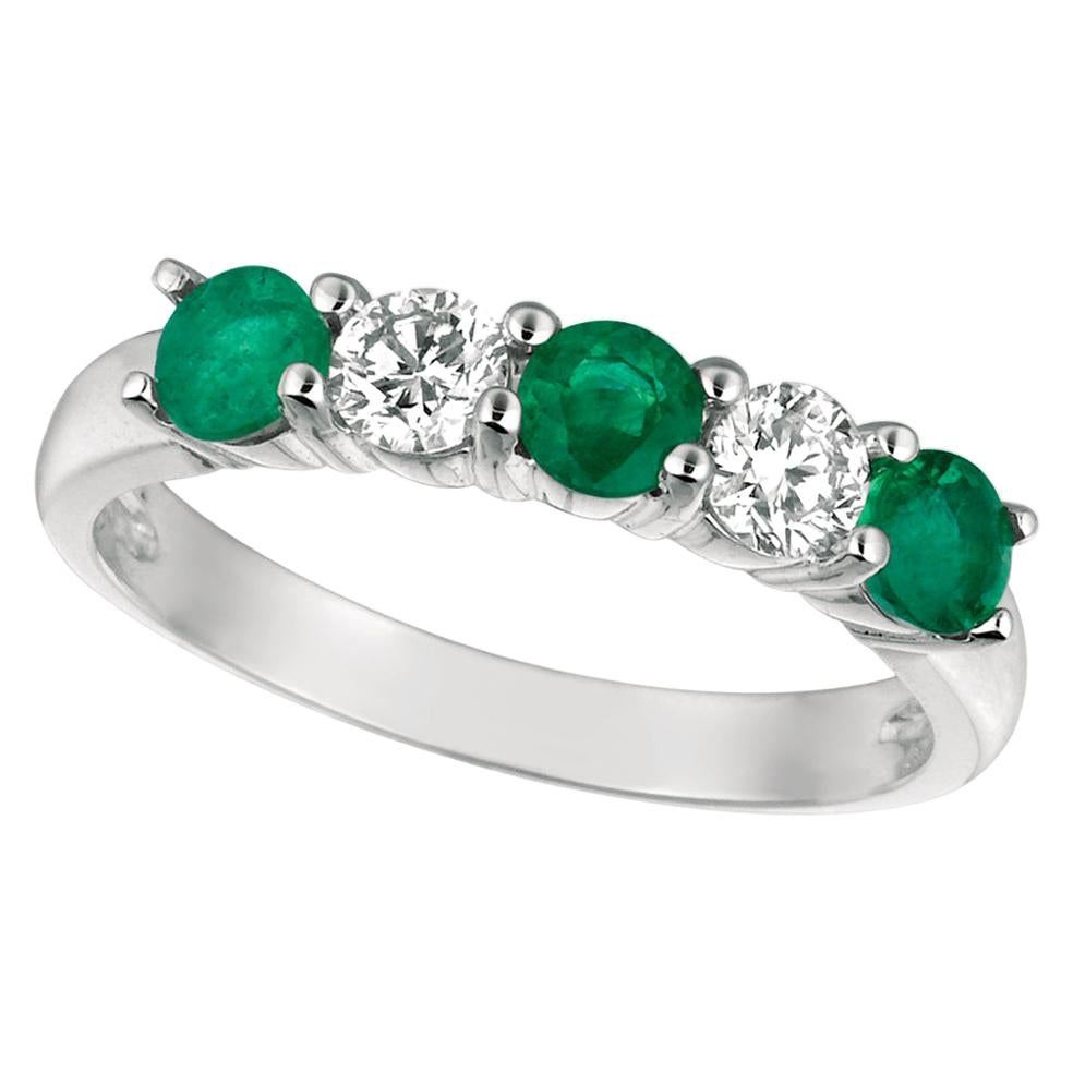 1.40 Carat Natural Diamond and Emerald Ring Band 14 Karat White Gold For Sale