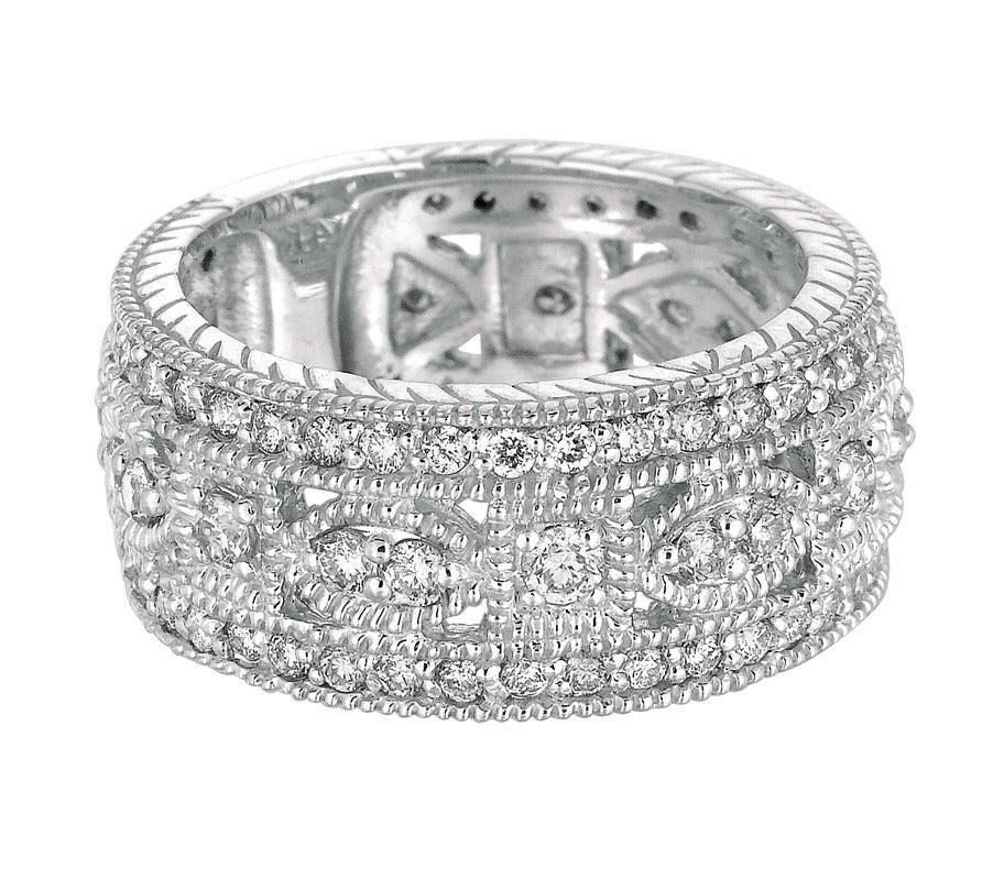 For Sale:  1.40 Carat Natural Diamond Eternity Byzantine Band Ring G SI 14 Karat White Gold 2