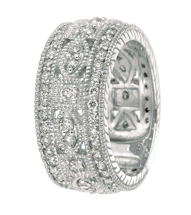 For Sale:  1.40 Carat Natural Diamond Eternity Byzantine Band Ring G SI 14 Karat White Gold 3
