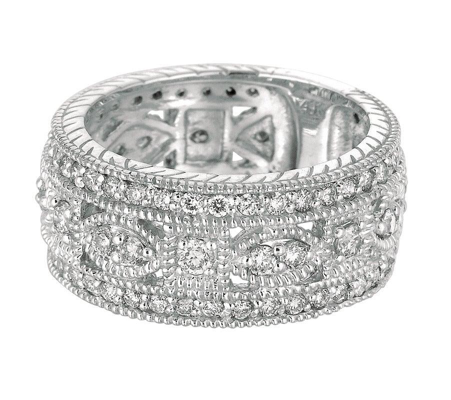 For Sale:  1.40 Carat Natural Diamond Eternity Byzantine Band Ring G SI 14 Karat White Gold 4