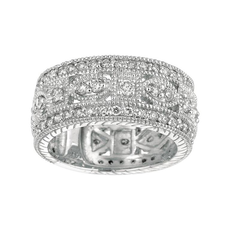 For Sale:  1.40 Carat Natural Diamond Eternity Byzantine Band Ring G SI 14 Karat White Gold