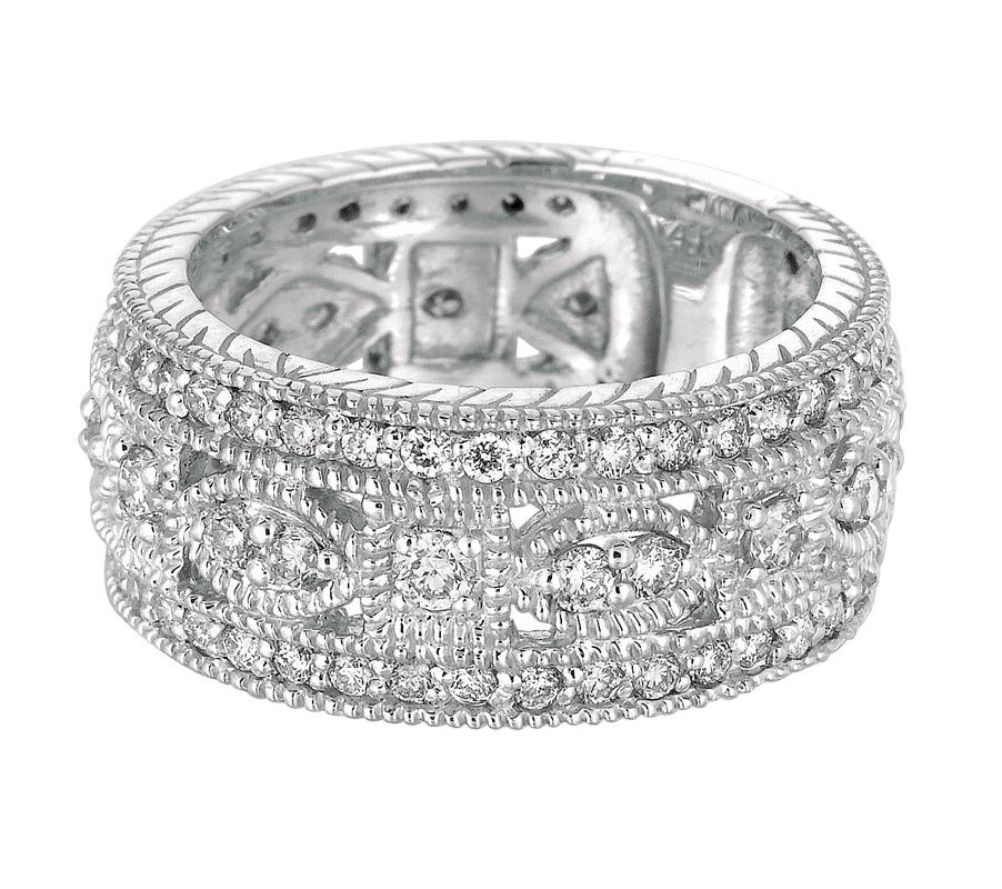 Contemporary 1.40 Carat Natural Diamond Eternity Byzantine Band Ring G SI 14 Karat White Gold For Sale