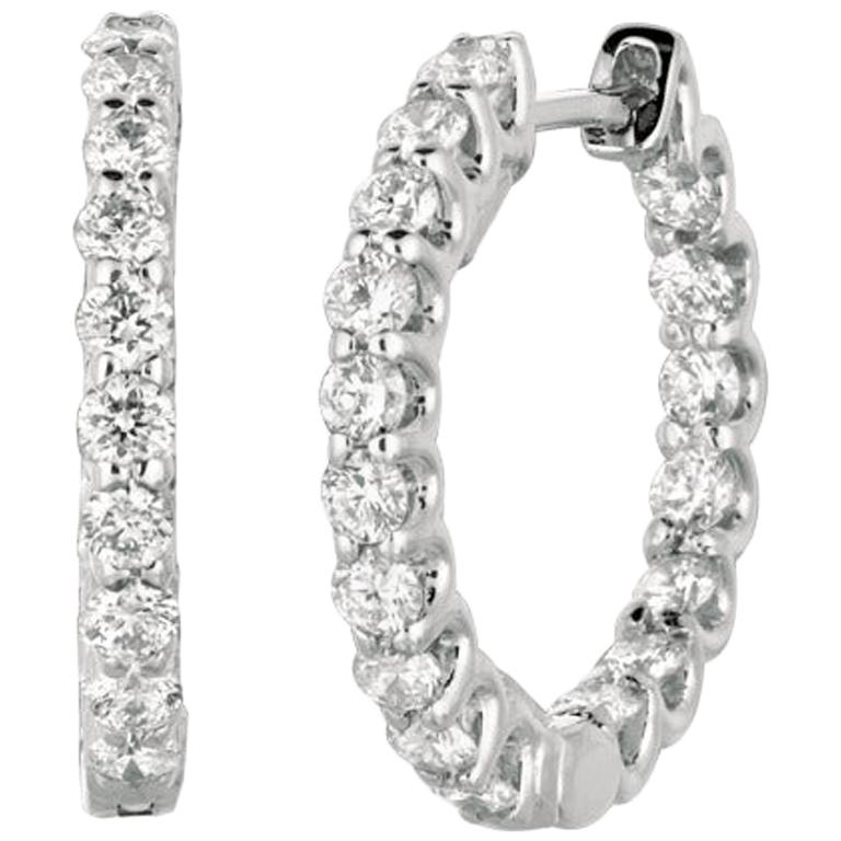 1.40 Carat Natural Diamond Hoop Earrings G SI 14 Karat White Gold For Sale
