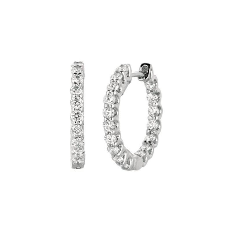 1.40 Carat Natural Diamond Hoop Earrings G SI 14K White Gold For Sale