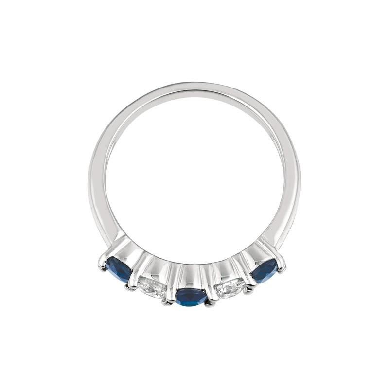Contemporary 1.40 Carat Natural Diamond and Sapphire Ring Band 14 Karat White Gold For Sale