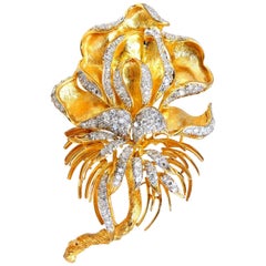 1.40 Carat Natural Diamonds Blossoming Flower Brooch Pin 14 Karat