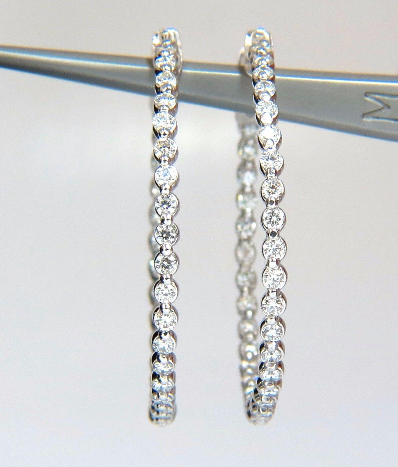 1.40 Carat Natural Diamonds Inside Out Hoop Earrings 14 Karat Button Press In New Condition In New York, NY