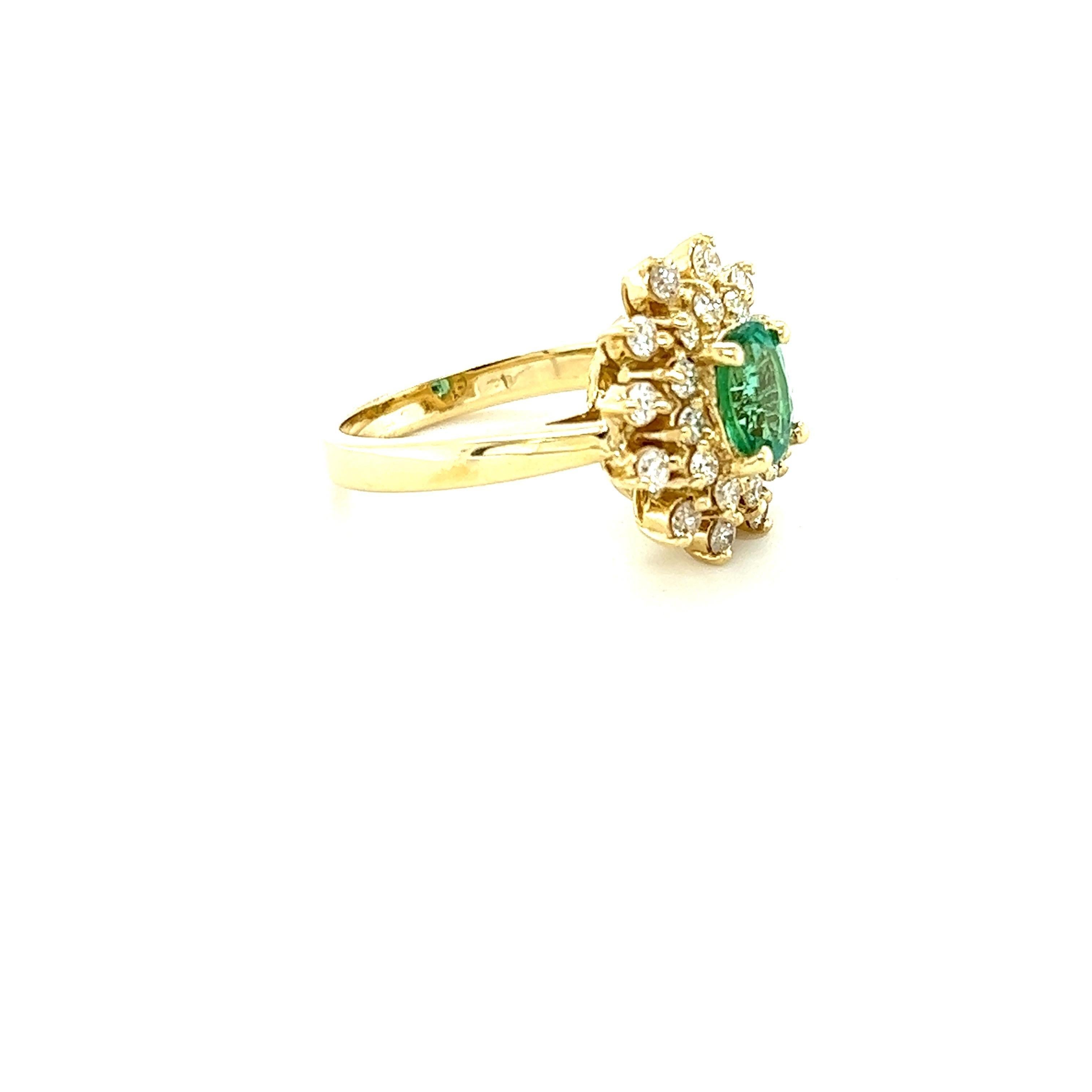 De las mujeres 1.40 Carat Natural Emerald Diamond 14 Karat Yellow Gold Engagement Ring en venta