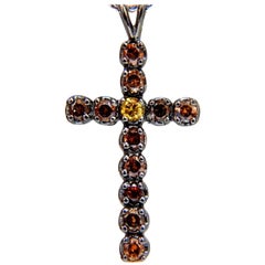 1.40 Carat Natural Fancy Color Diamonds Cross Necklace 14 Karat