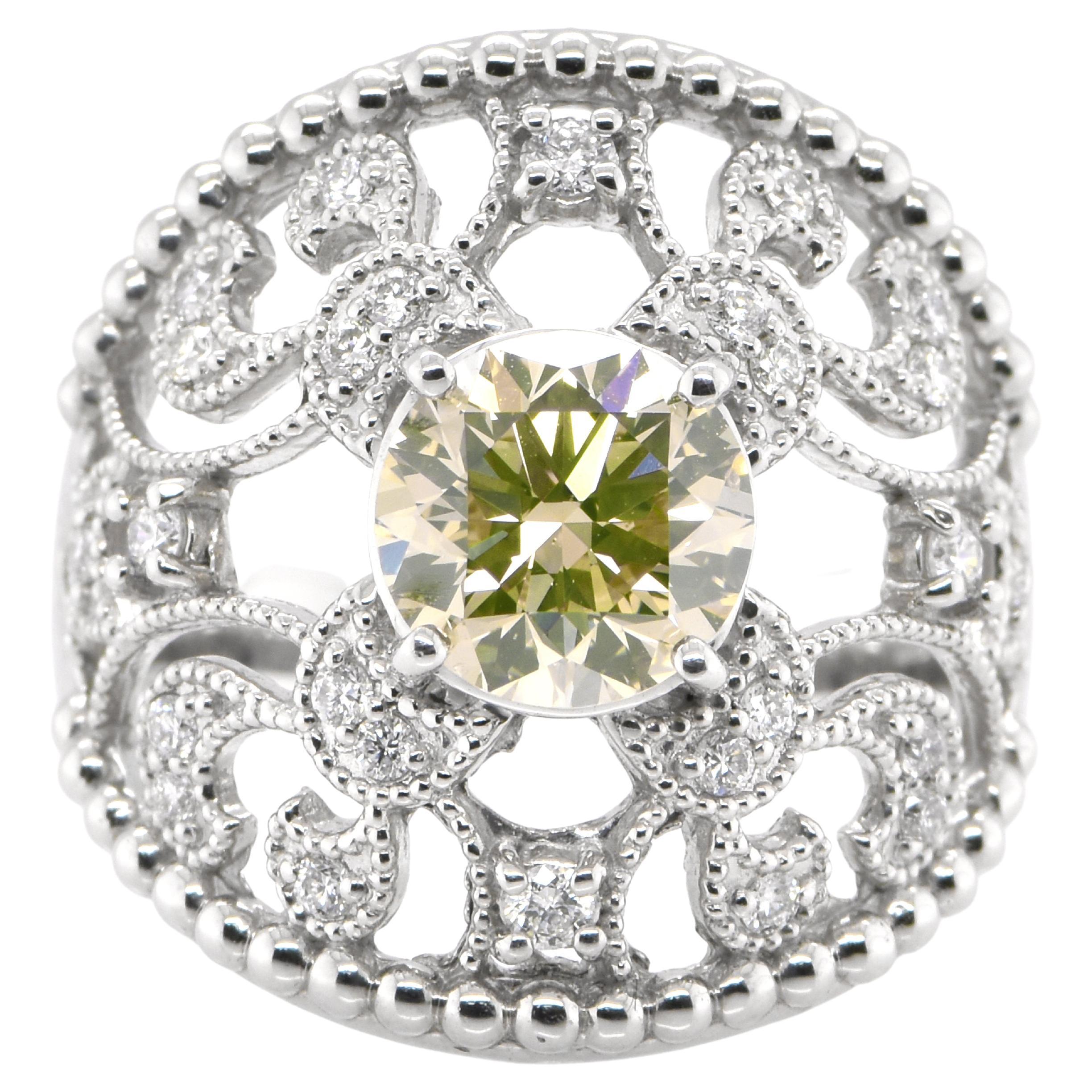1,40 quilates Anillo de diamantes de fantasía naturales de color marrón claro, naranja y amarillo