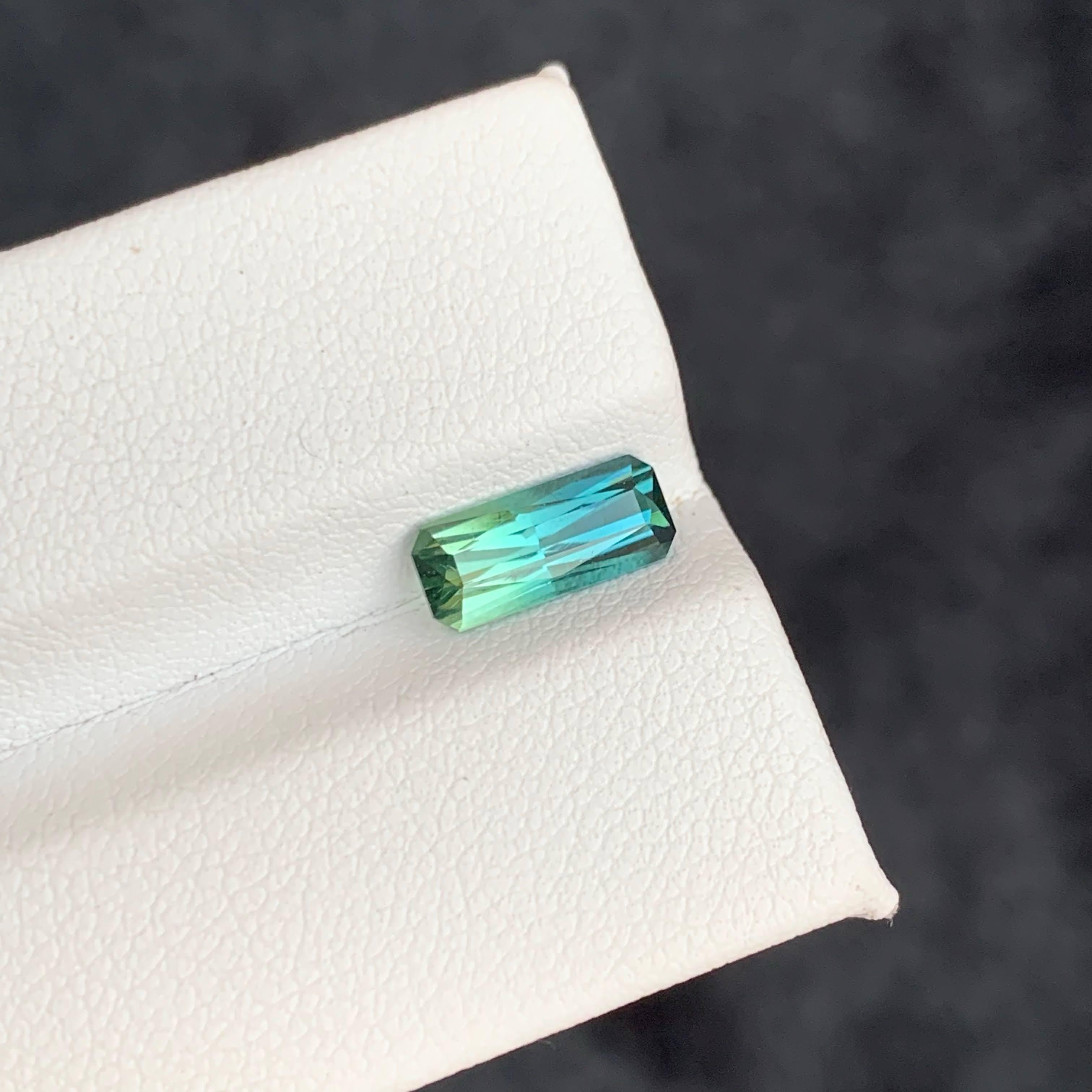 Modern 1.40 Carat Natural Loose Bi Color Tourmaline Fancy Emerald Cut Afghan Gemstone For Sale