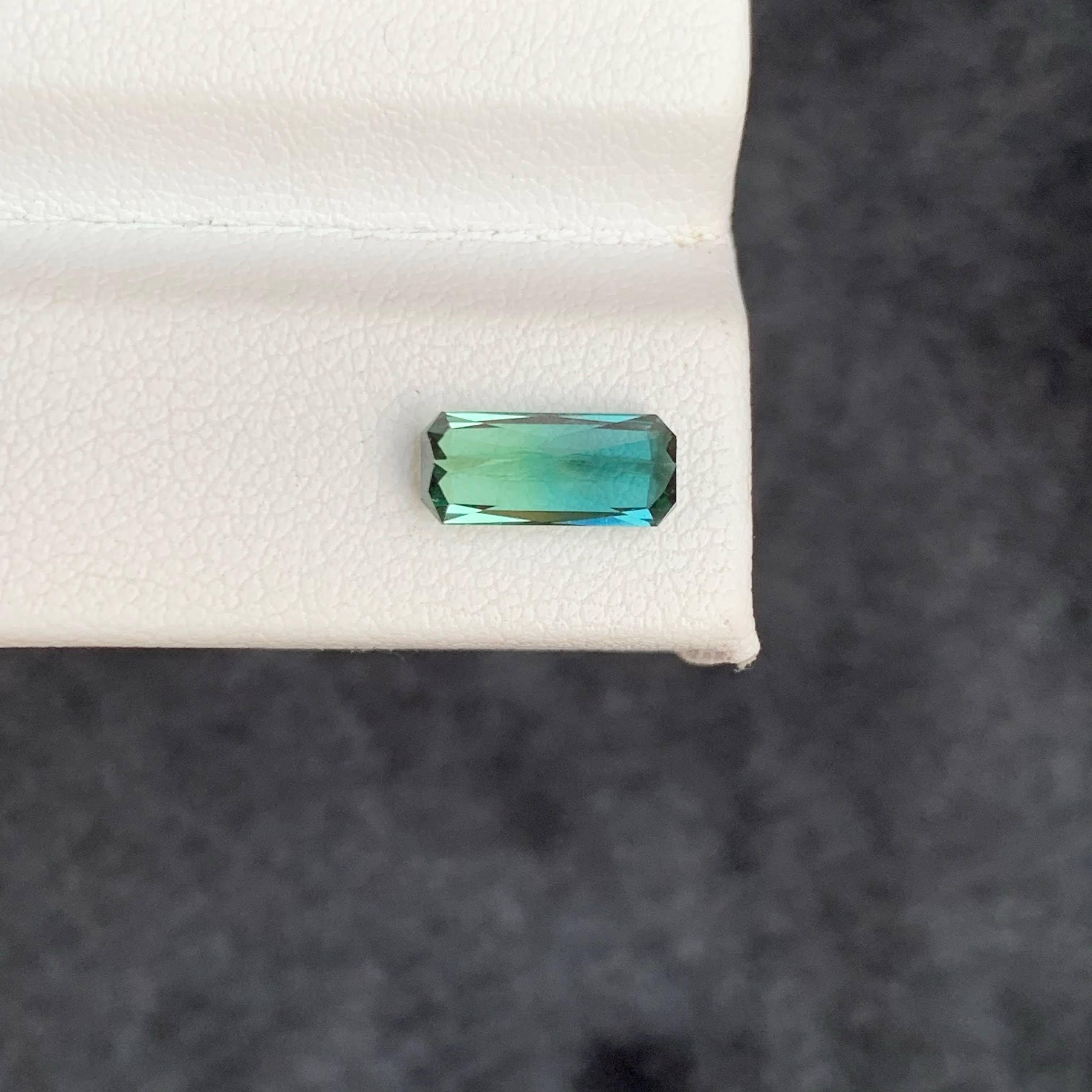 Women's or Men's 1.40 Carat Natural Loose Bi Color Tourmaline Fancy Emerald Cut Afghan Gemstone For Sale