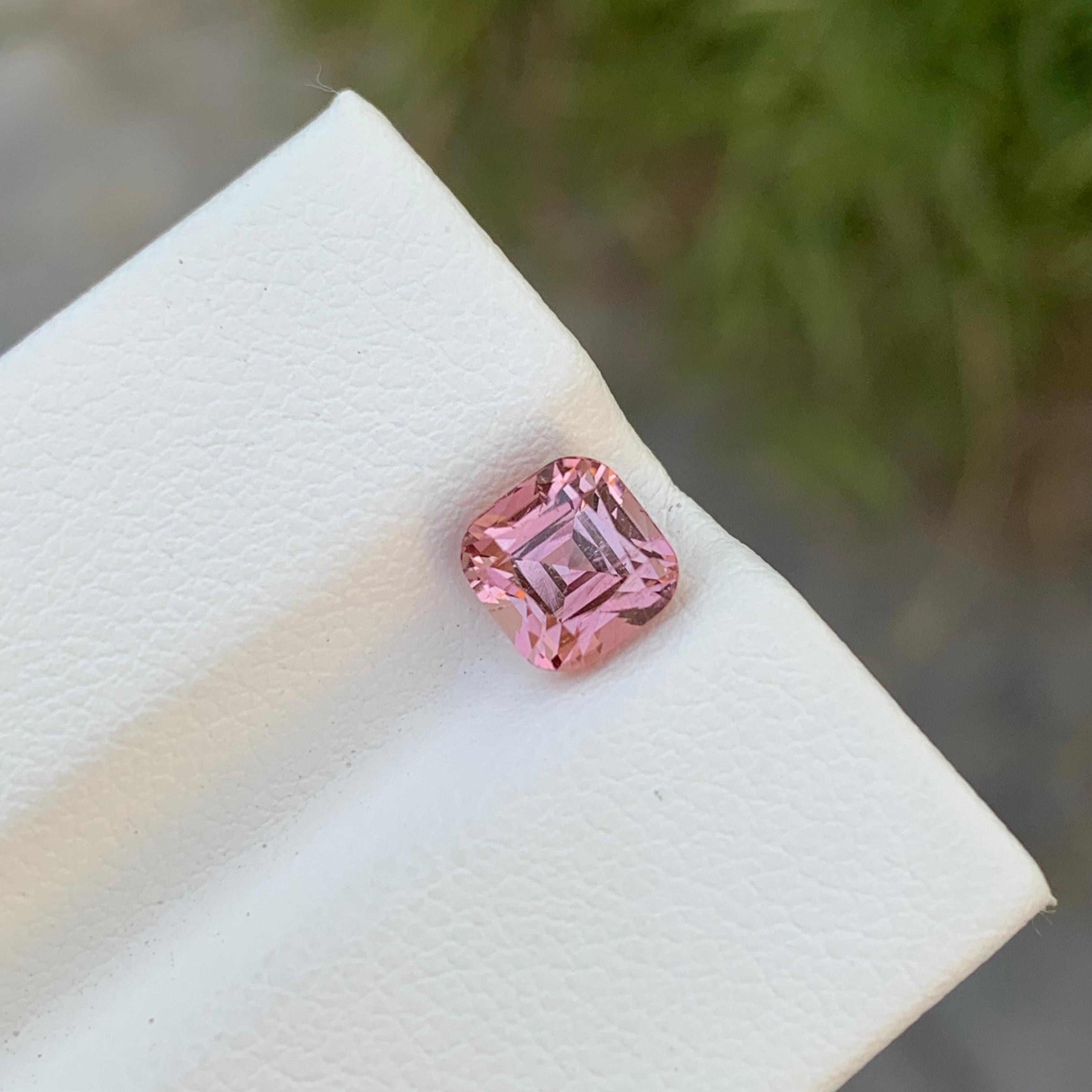 Square Cut 1.40 Carat Natural Loose Perfect Square Pink Tourmaline Gem For Ring  For Sale