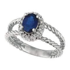Anillo de zafiro ovalado natural de 1,40 quilates y diamante Oro blanco de 14 quilates