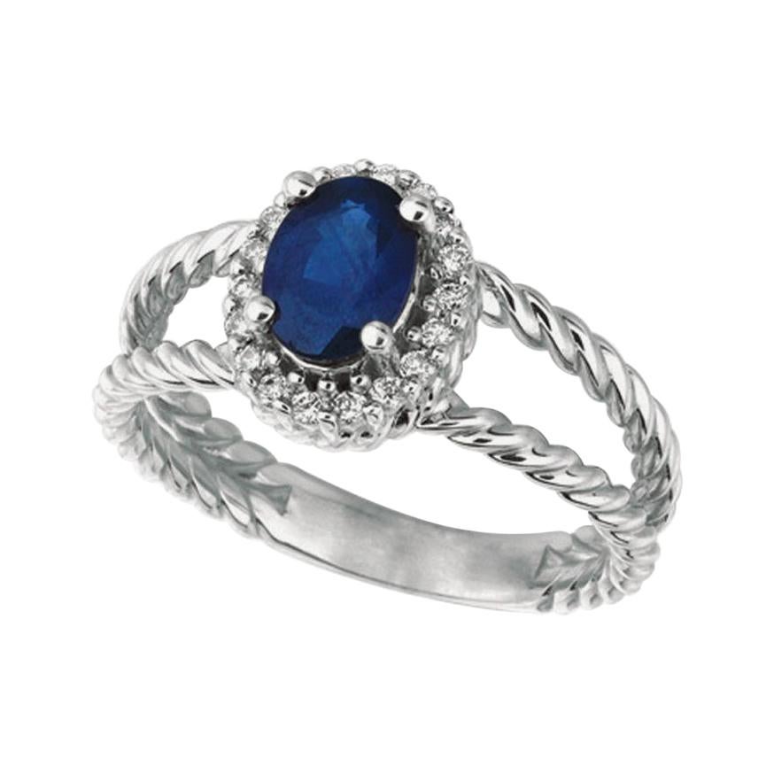 Anillo de zafiro ovalado natural de 1,40 quilates y diamante Oro blanco de 14 quilates
