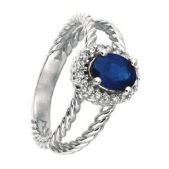 1.40 Carat Natural Oval Sapphire and Diamond Ring 14 Karat White Gold