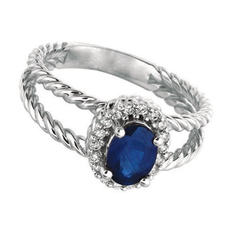 Contemporary 1.40 Carat Natural Oval Sapphire and Diamond Ring 14 Karat White Gold For Sale