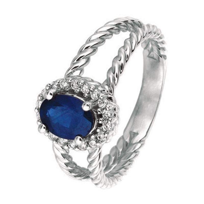 Oval Cut 1.40 Carat Natural Oval Sapphire and Diamond Ring 14 Karat White Gold For Sale