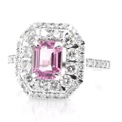 1.40 Carat Natural Padparadscha Sapphire & Diamond Cocktail Ring Set in Platinum