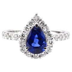 1.40 Carat Natural Pear-Cut Blue Sapphire and Diamond Ring set in Platinum
