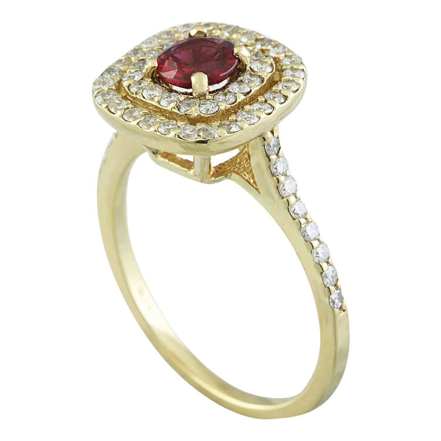 1.40 Carat Natural Ruby 14 Karat Solid Yellow Gold Diamond Ring In New Condition For Sale In Los Angeles, CA