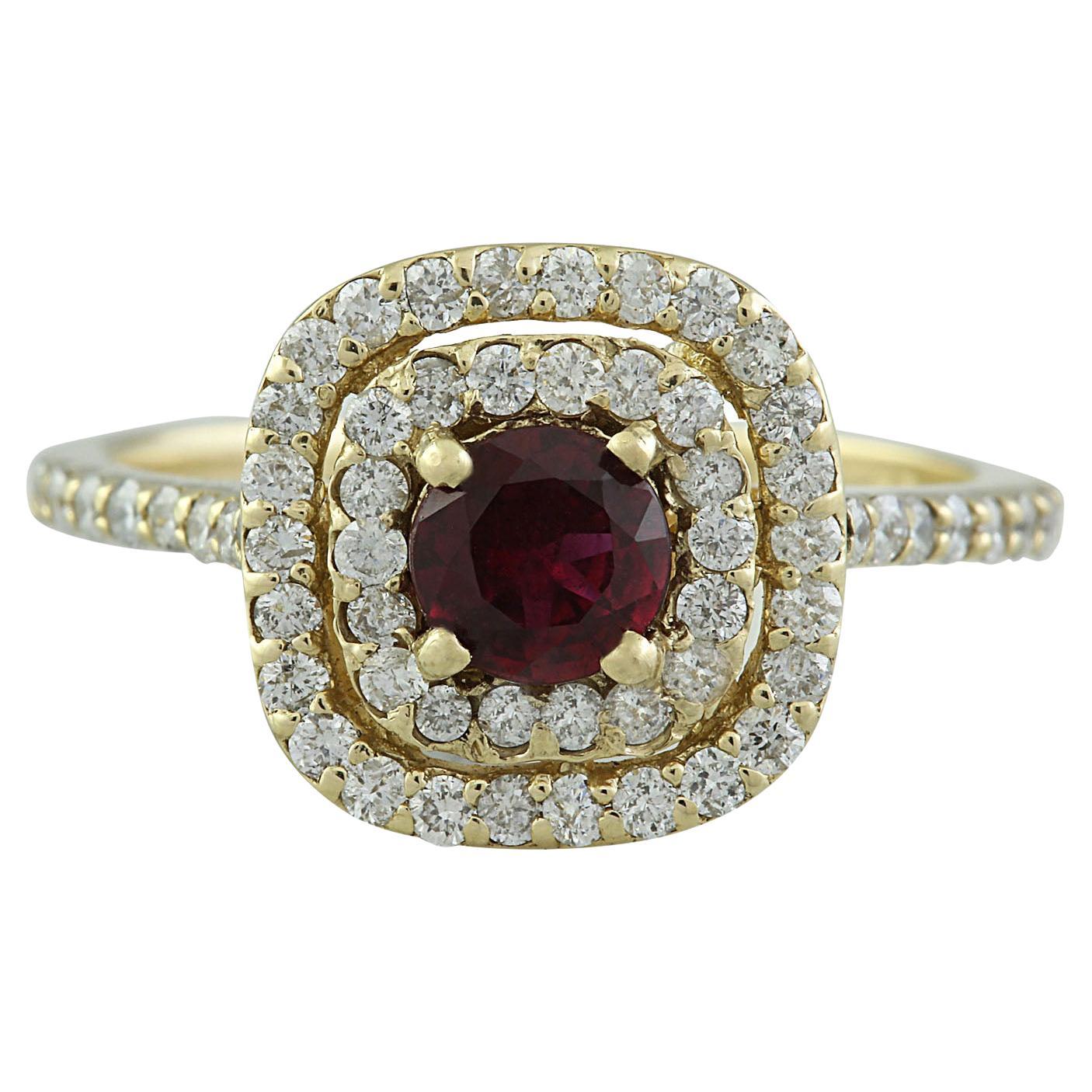 1.40 Carat Natural Ruby 14 Karat Solid Yellow Gold Diamond Ring For Sale