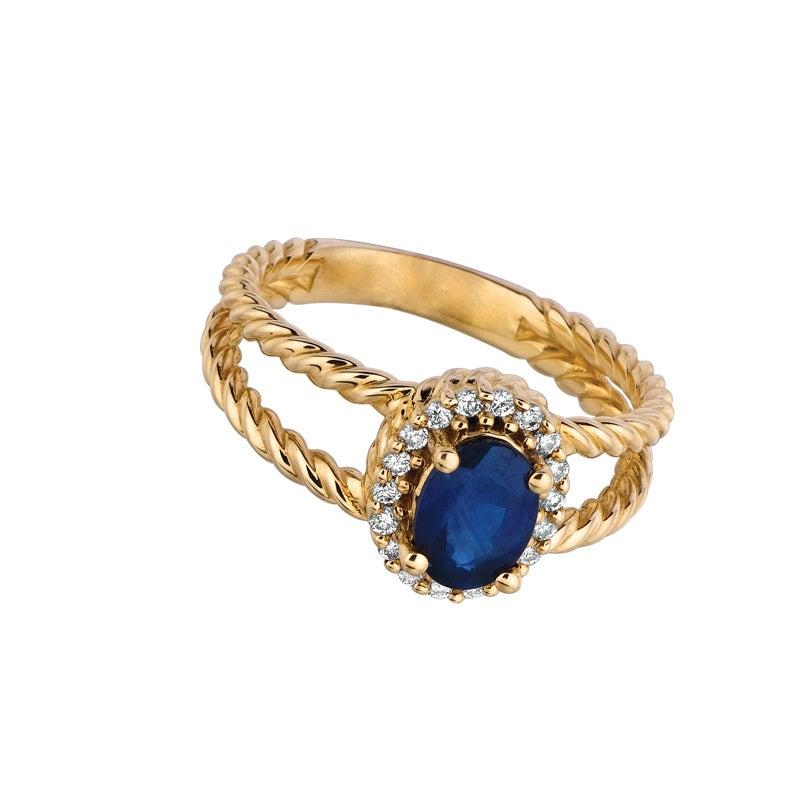 For Sale:  1.40 Carat Natural Sapphire and Diamond Oval Ring 14 Karat Yellow Gold 3