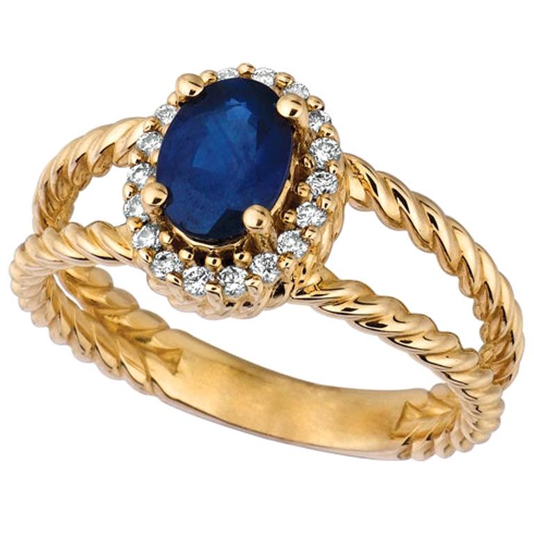 1.40 Carat Natural Sapphire and Diamond Oval Ring 14 Karat Yellow Gold For Sale