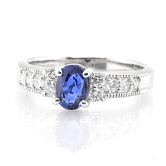 1.40 Carat Natural Sapphire and Diamond Ring Set in Platinum