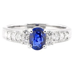 1.40 Carat Natural Sapphire and Diamond Ring Set in Platinum 1.40 Carat Natural Sapphire and Diamond Ring Set in Platinum