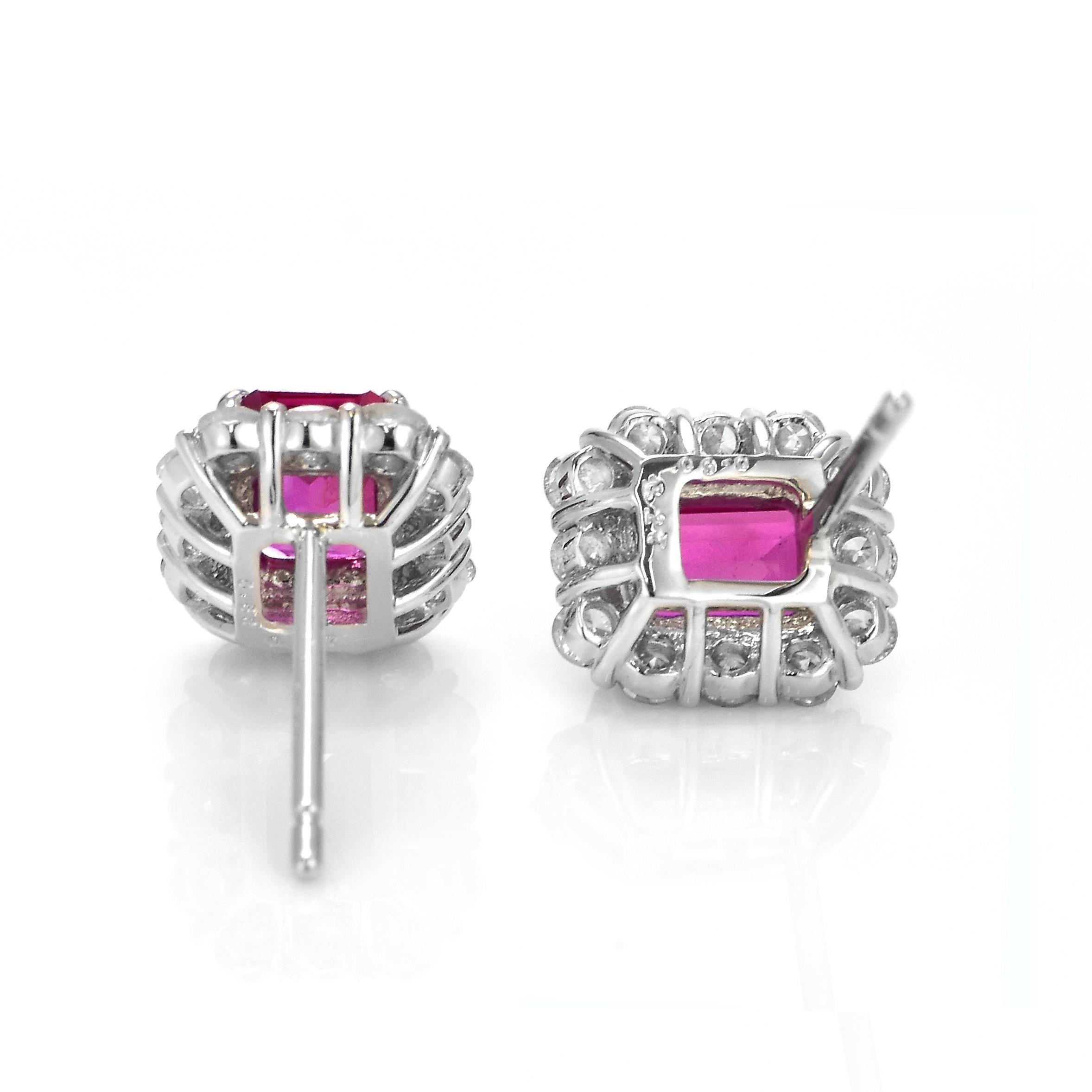 1.40 Carat Natural Untreated Ruby and Diamond Pierced Earrings Made in Platinum In New Condition For Sale In Tokyo, JP