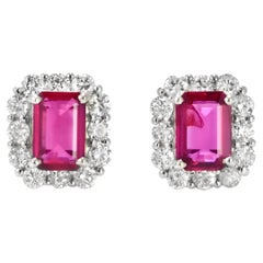 1,40 Karat natürlicher unbehandelter Rubin und Diamant-Ohrringe aus Platin mit durchbohrten Ohrringen