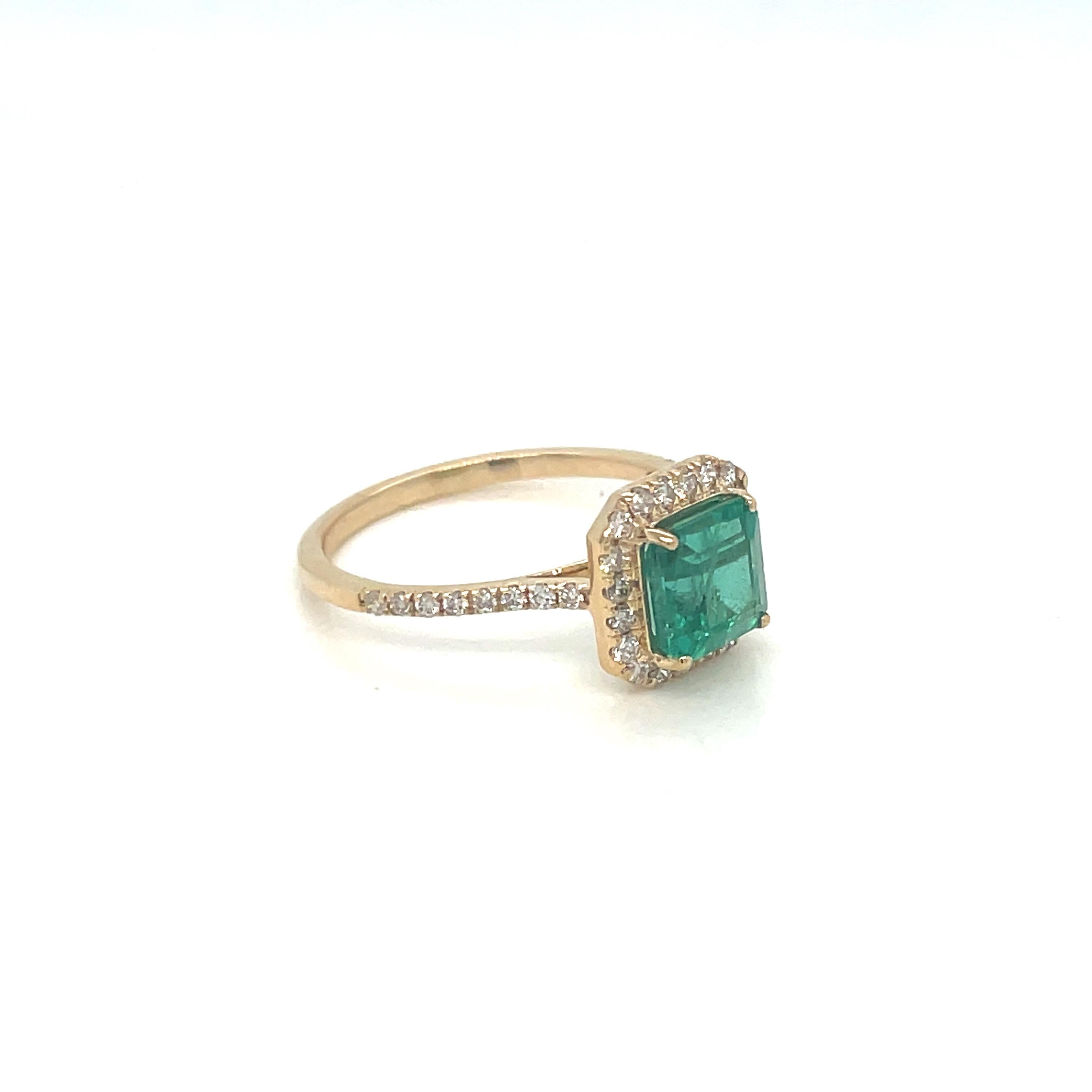 Octagon cut emerald gemstone beautifully crafted in a 10K yellow gold ring with natural diamonds.

With a vibrant green color hue. The birthstone for May is a symbol of renewed spring growth. Explore a vast range of precious stone Jewelry in our
