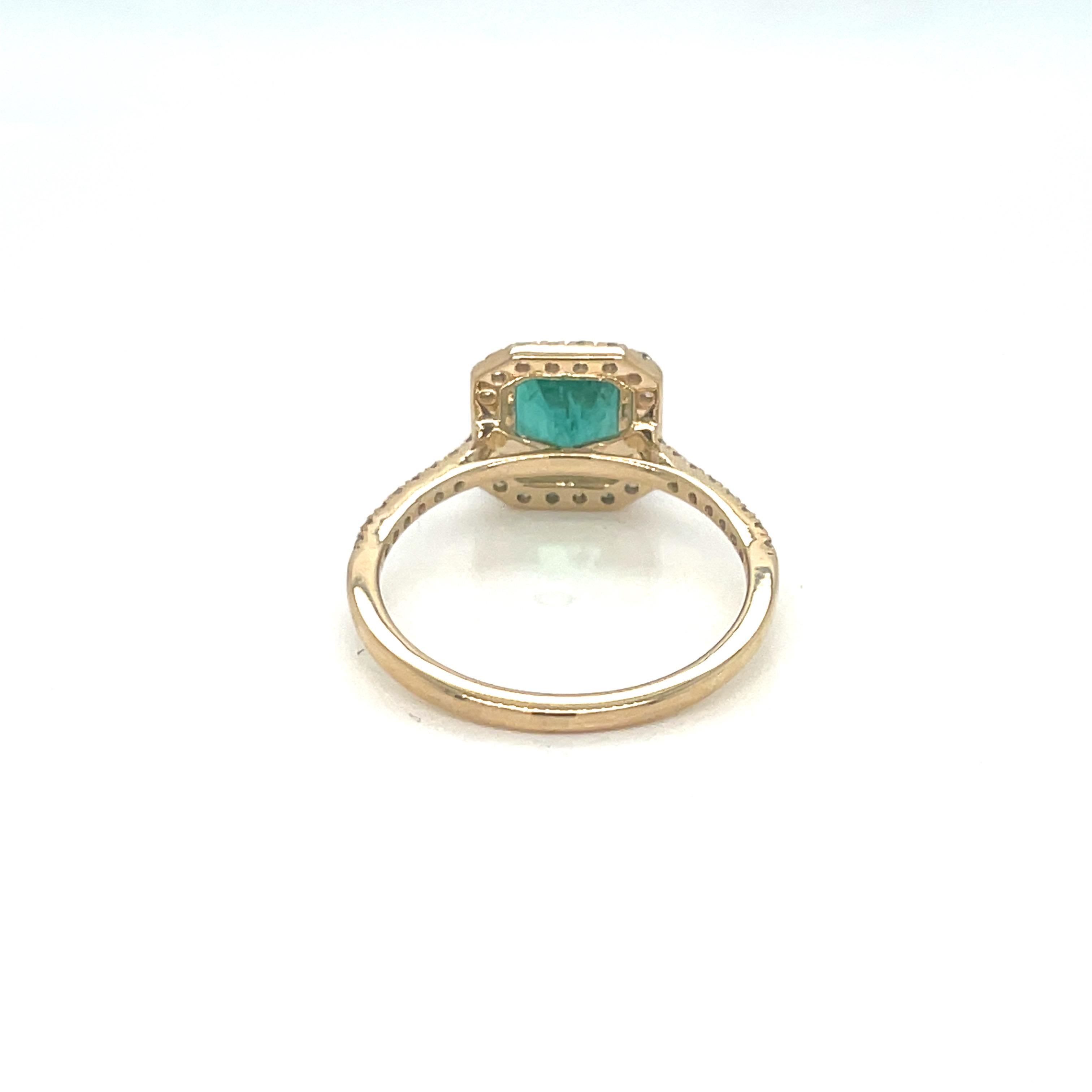 Modern 1.40 Carat Octagon Cut Emerald Ring with Diamonds in 10k Yellow Gold For Sale