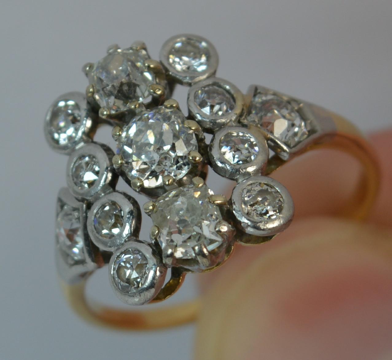 Women's 1.40 Carat Old Cut Diamond 18 Carat Gold Panel Cluster Ring
