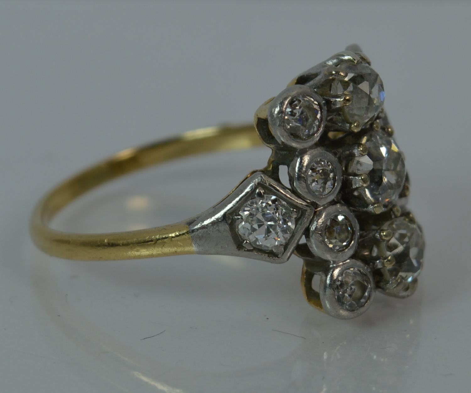 1.40 Carat Old Cut Diamond 18 Carat Gold Panel Cluster Ring 1