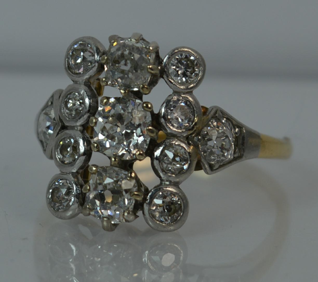 1.40 Carat Old Cut Diamond 18 Carat Gold Panel Cluster Ring 3