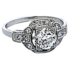 Bague de fiançailles en platine avec diamant européen et diamant rond brillant de 1,40 carat