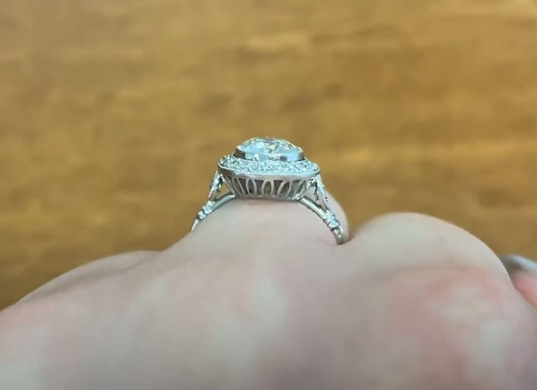 1.40 Carat Old European-Cut Diamond Engagement Ring, Diamond Halo, Platinum For Sale 1