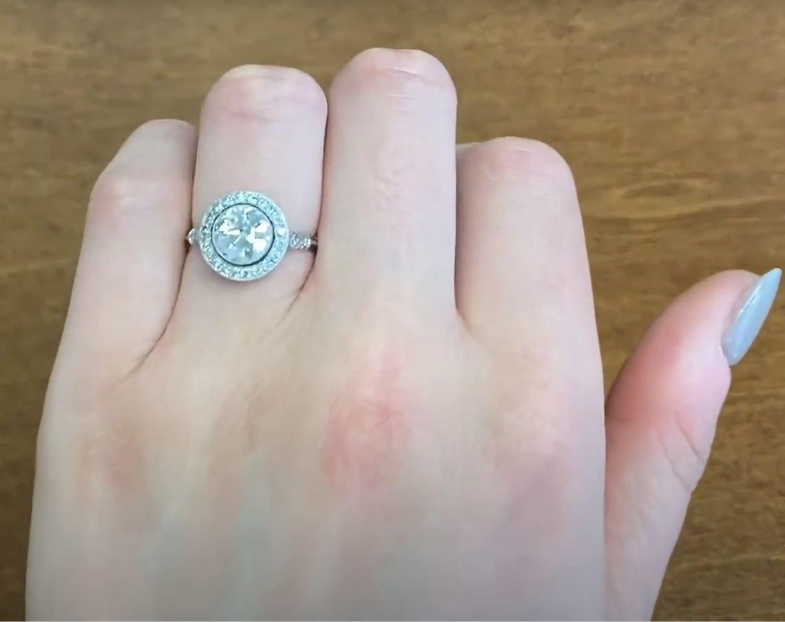 1.40 Carat Old European-Cut Diamond Engagement Ring, Diamond Halo, Platinum For Sale 2