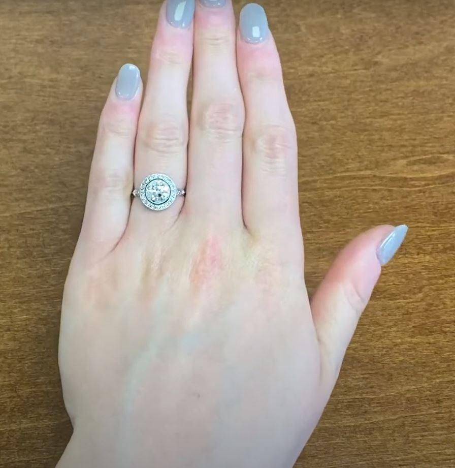 1.40 Carat Old European-Cut Diamond Engagement Ring, Diamond Halo, Platinum For Sale 3