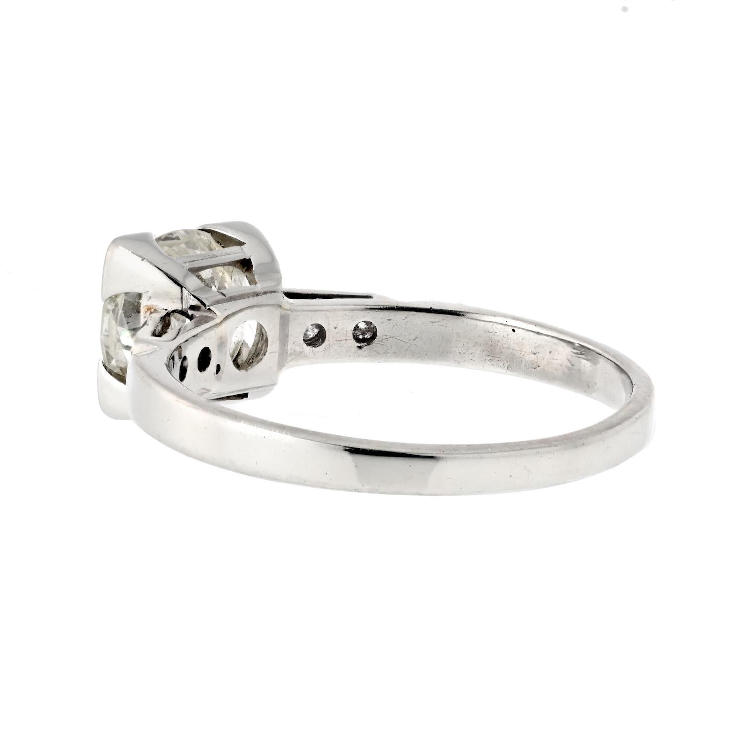 Art Deco 1.40 Carat Old European Cut Diamond OP/I1 Vintage 14KW Engagement Ring For Sale