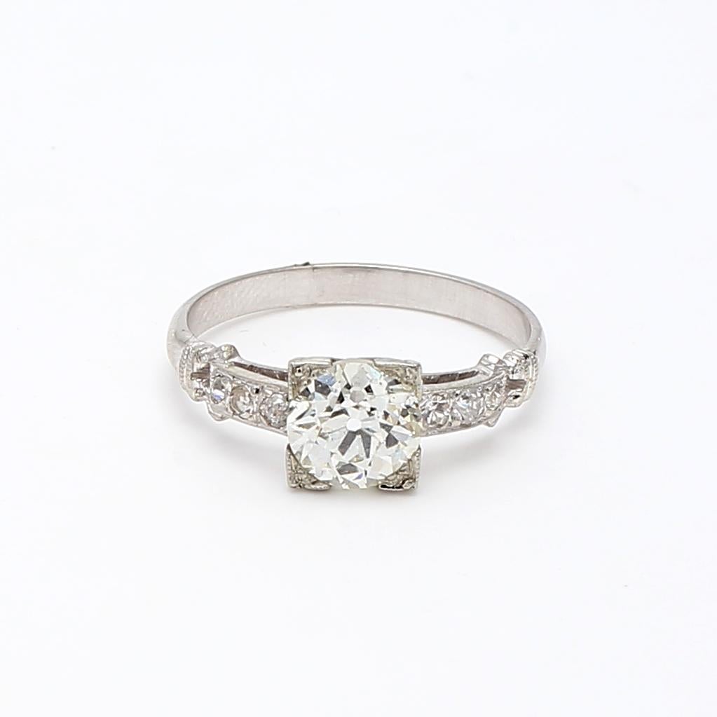 Bague de fiançailles K-SI1 en platine avec diamant de taille européenne ancienne de 1,40 carat en vente 5