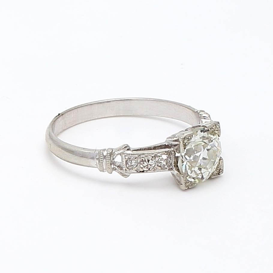 Taille vieille Europe Bague de fiançailles K-SI1 en platine avec diamant de taille européenne ancienne de 1,40 carat en vente