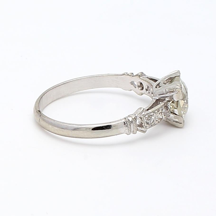 Bague de fiançailles K-SI1 en platine avec diamant de taille européenne ancienne de 1,40 carat Bon état - En vente à New York, NY