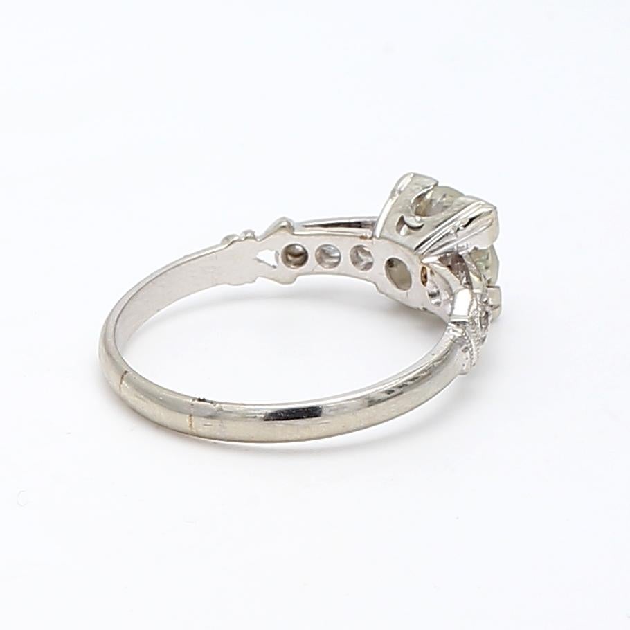 Bague de fiançailles K-SI1 en platine avec diamant de taille européenne ancienne de 1,40 carat Pour femmes en vente