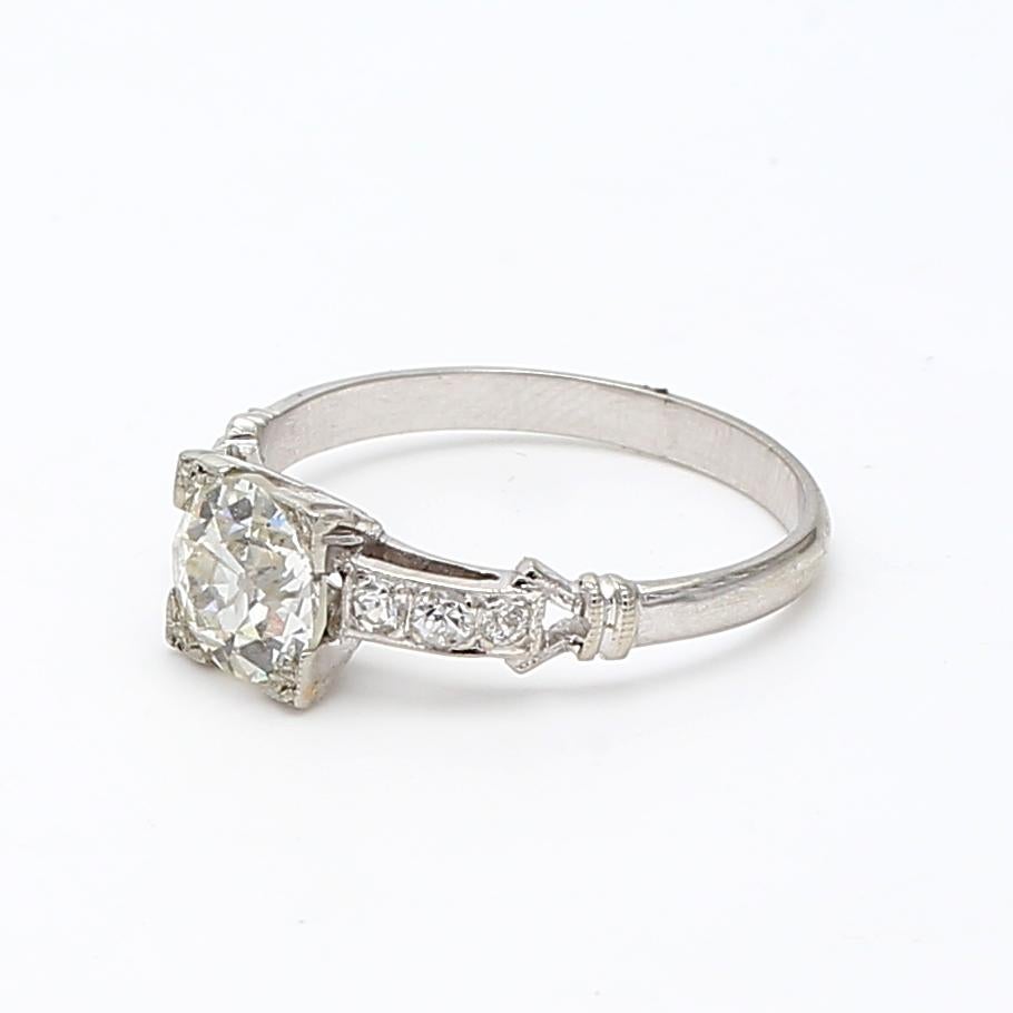 Bague de fiançailles K-SI1 en platine avec diamant de taille européenne ancienne de 1,40 carat en vente 3