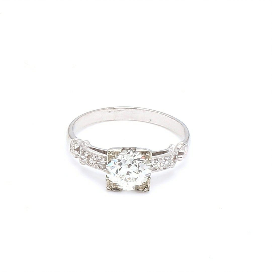 Bague de fiançailles K-SI1 en platine avec diamant de taille européenne ancienne de 1,40 carat en vente 4