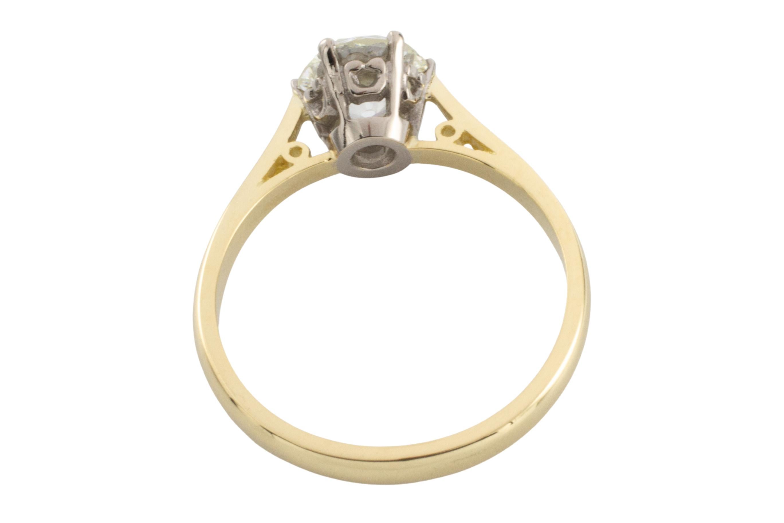 Old Mine Cut 1.40 Carat Old Mine cut Diamond Solitaire 18 karat Gold ring For Sale